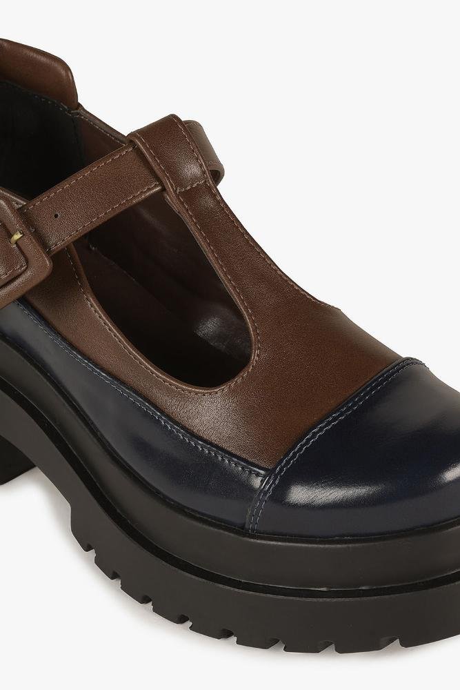 Sapato Feminino Tratorado Loafer Mundial Georgina Azul/Marrom 2