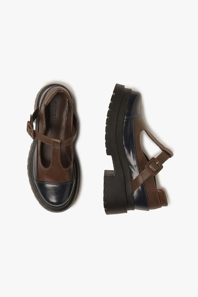 Sapato Feminino Tratorado Loafer Mundial Georgina Azul/Marrom 3