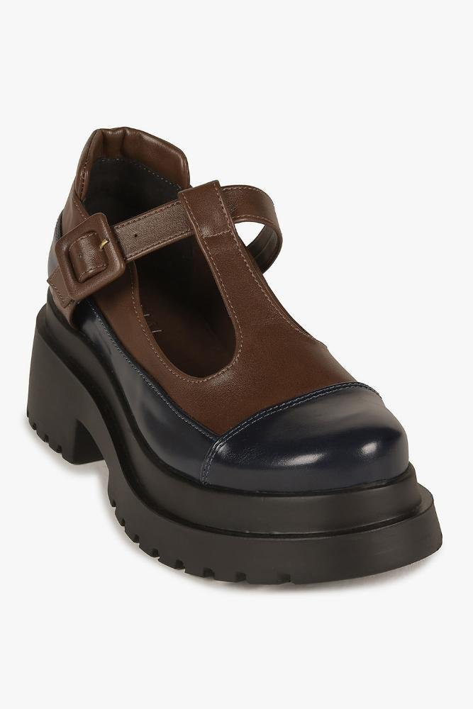 Sapato Feminino Tratorado Loafer Mundial Georgina Azul/Marrom 4