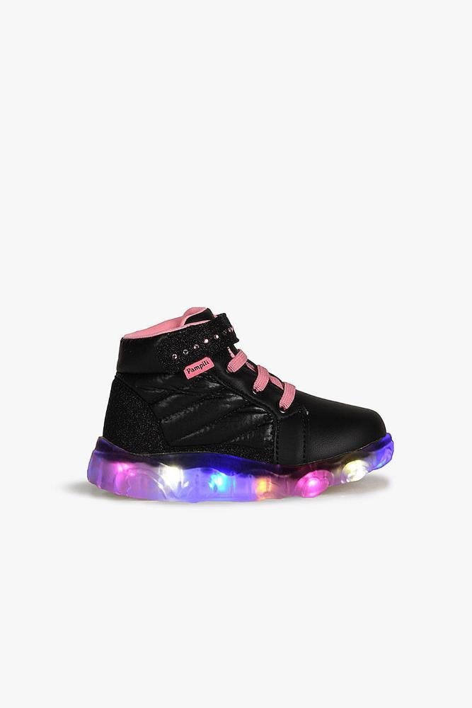 Tênis Infantil Cano Alto Pampili Taty de Led Preto 2