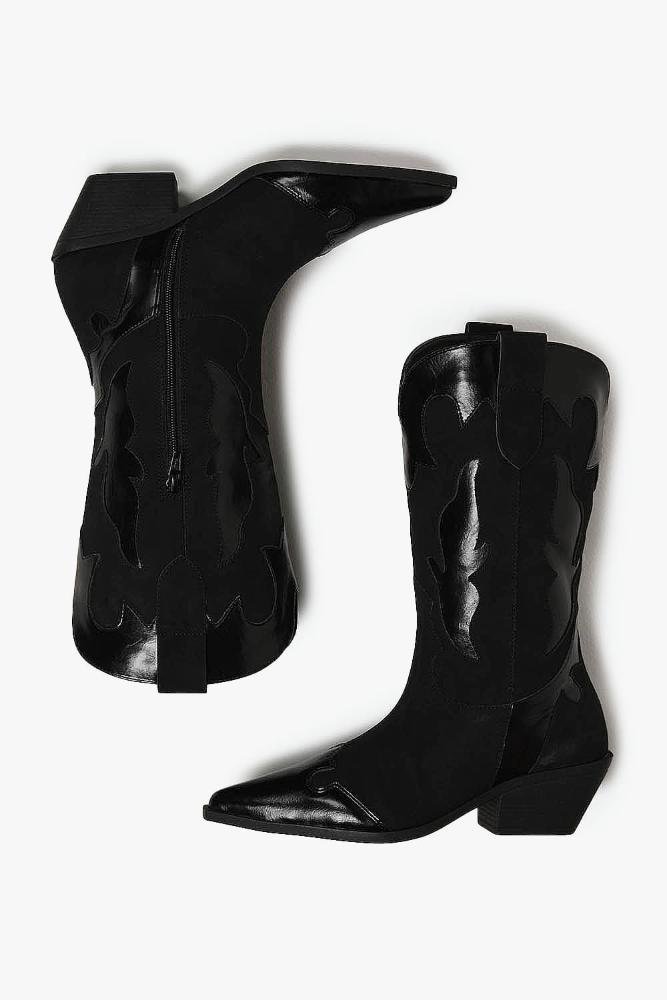 Bota Texana Feminina Cano Médio Mundial Lenice Preto 3