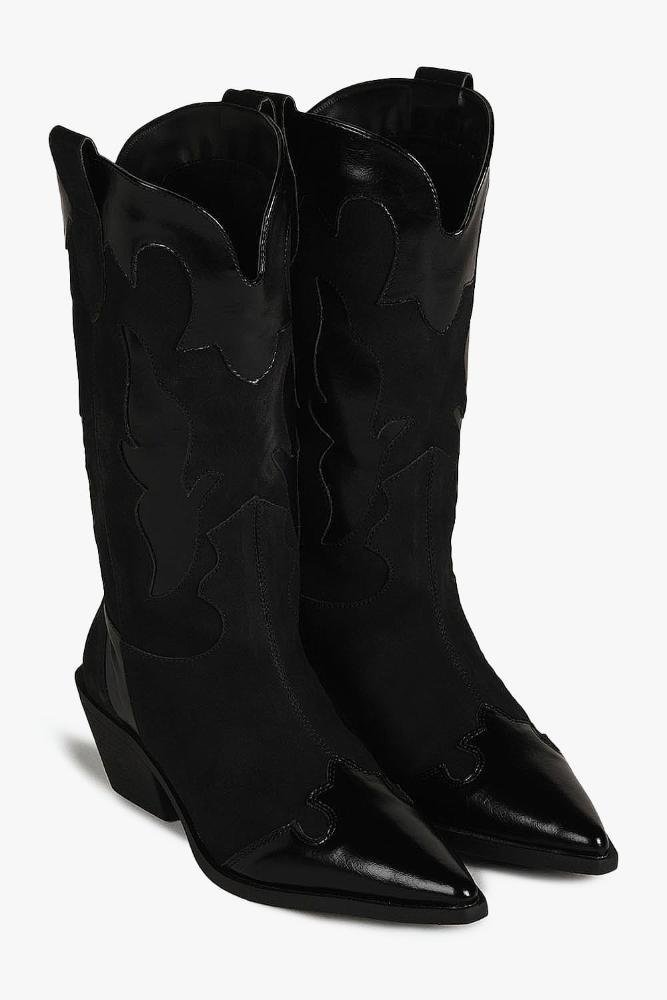 Bota Texana Feminina Cano Médio Mundial Lenice Preto 4