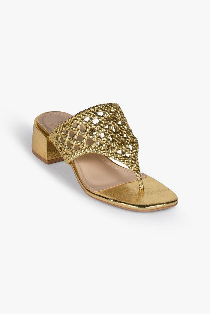 Tamanco Feminino Salto Alto Mundial Meadow Dourado 2