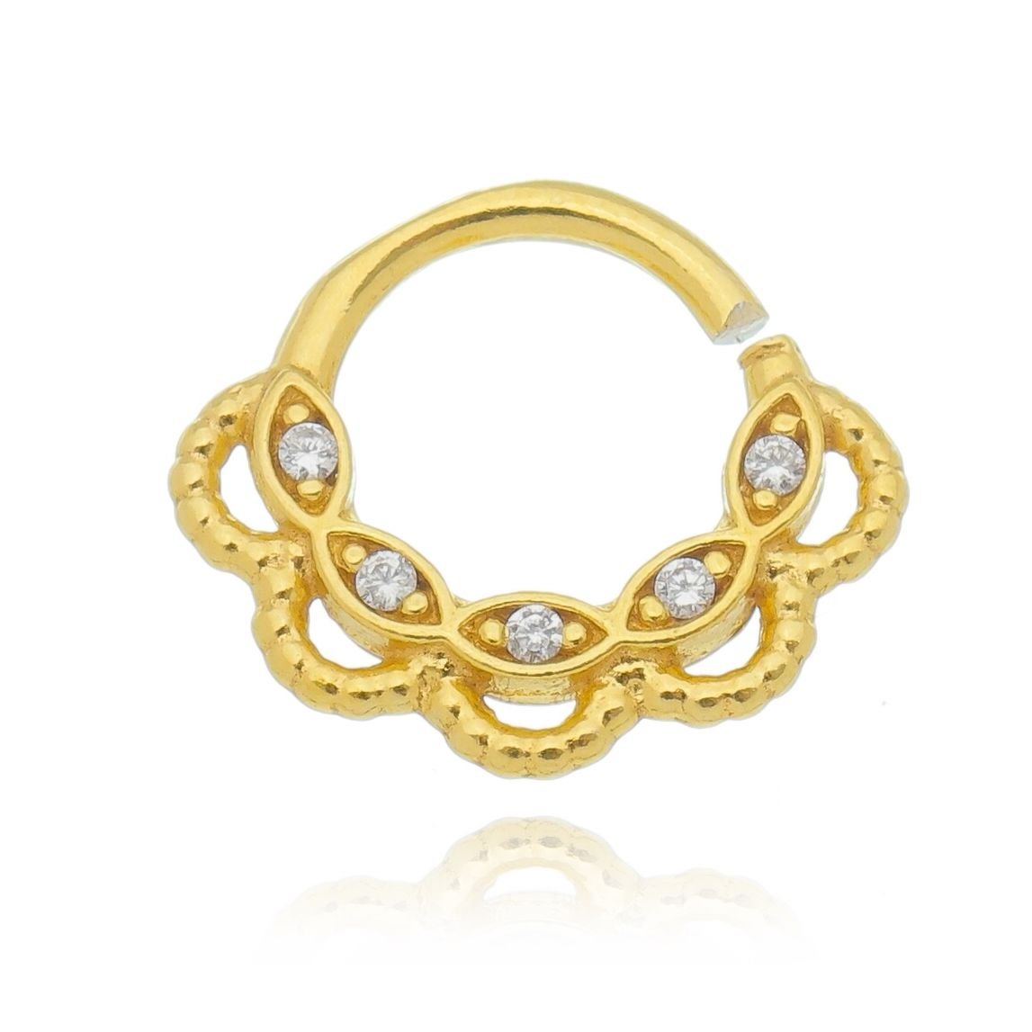 Piercing argola rendada com zircônias Prata 925 - Daith, Hélix, Septo