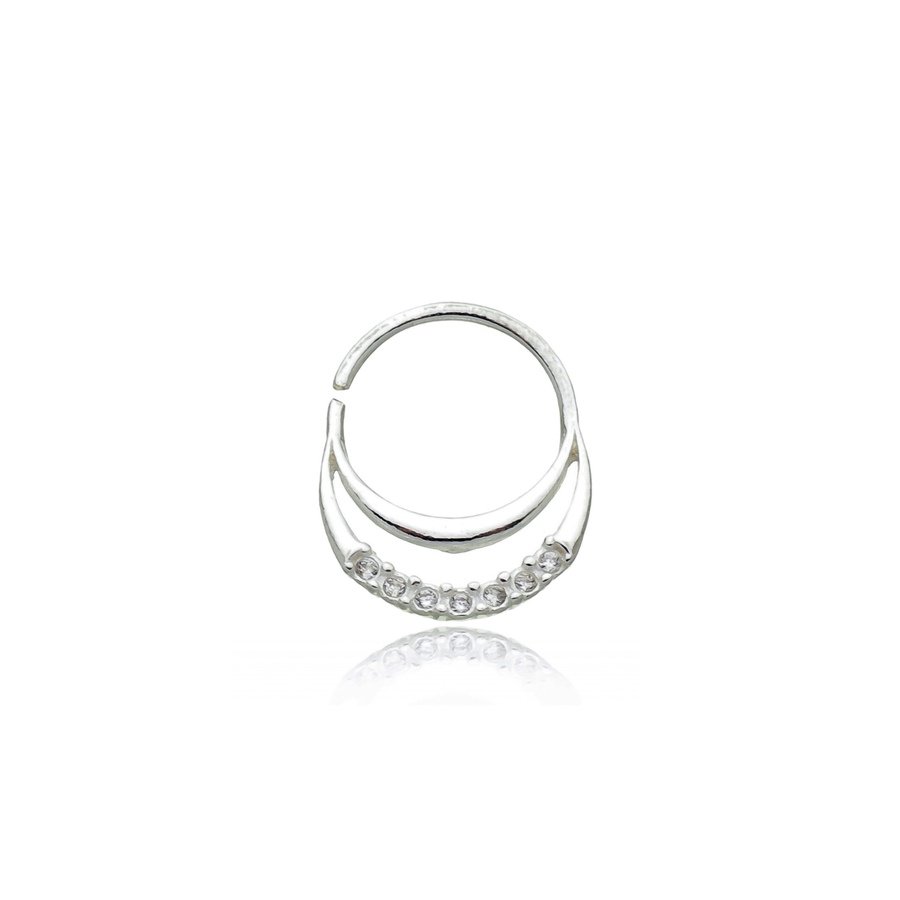 Piercing argola dupla com fileira de zircônias - Prata 925