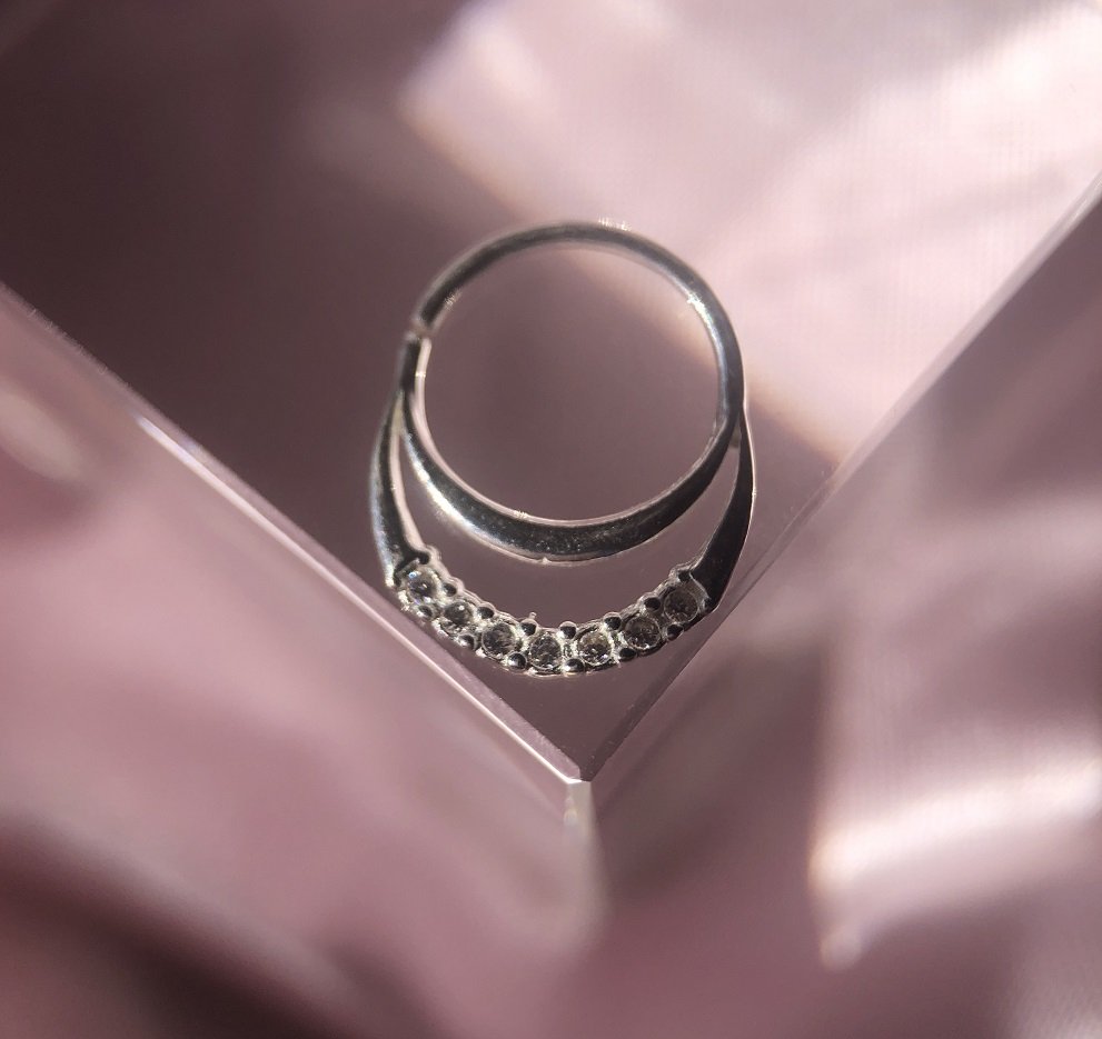 Piercing argola dupla com fileira de zircônias - Prata 925 Prata 4
