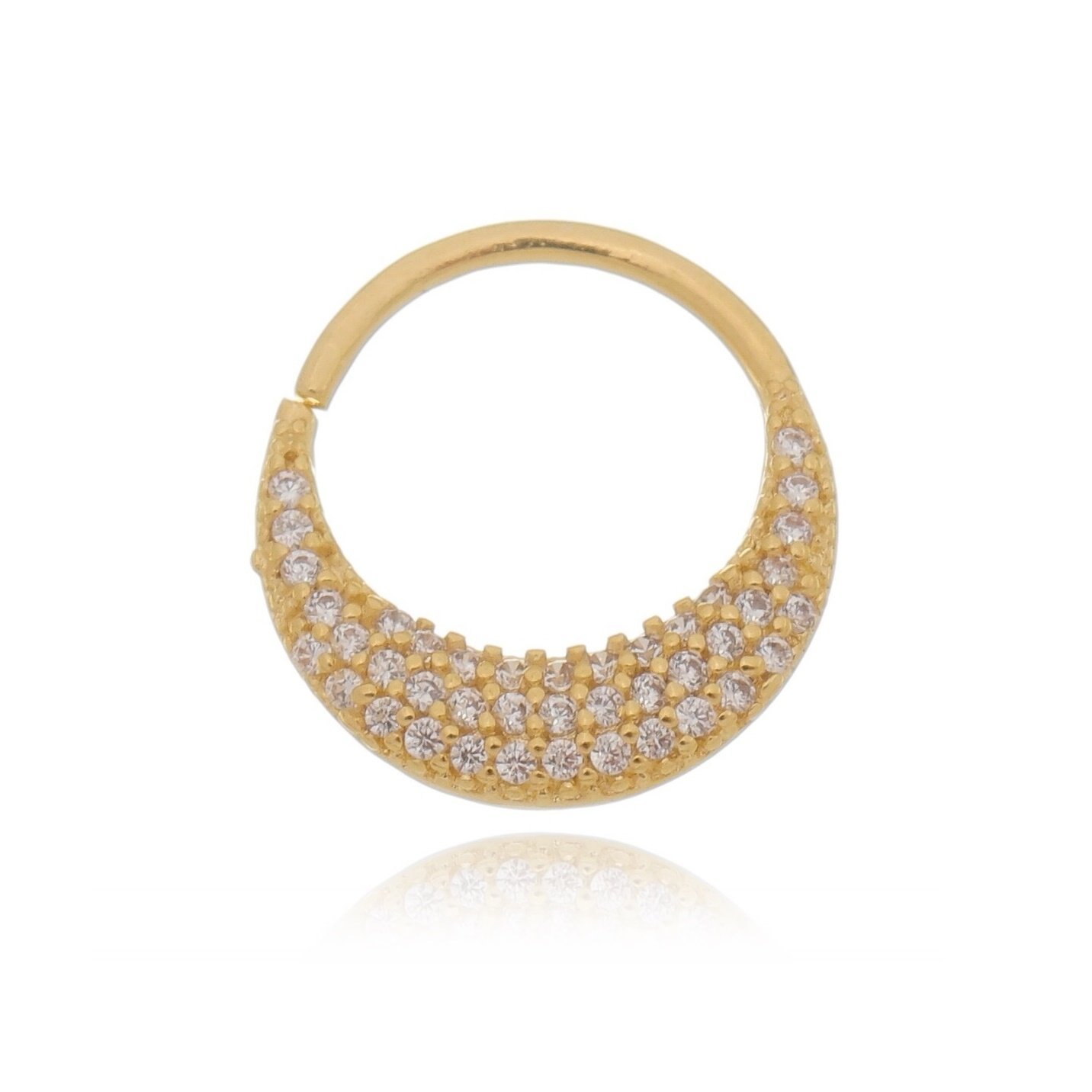 Piercing argola cravejada na lateral dupla  - Prata 925/Banho de Ouro 18k