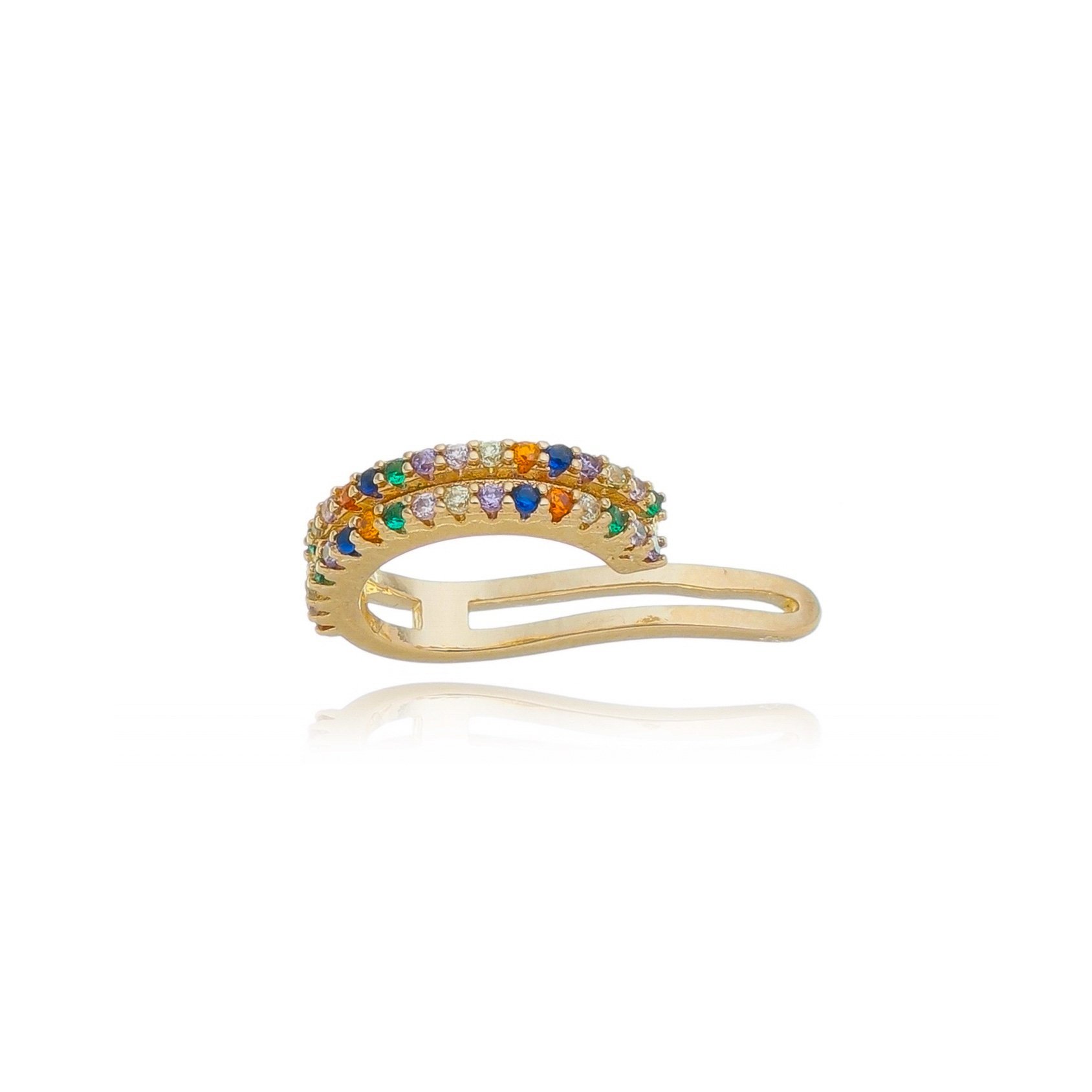 Piercing de pressão conch argola com pedras colorê  - Semijoia alto padrão