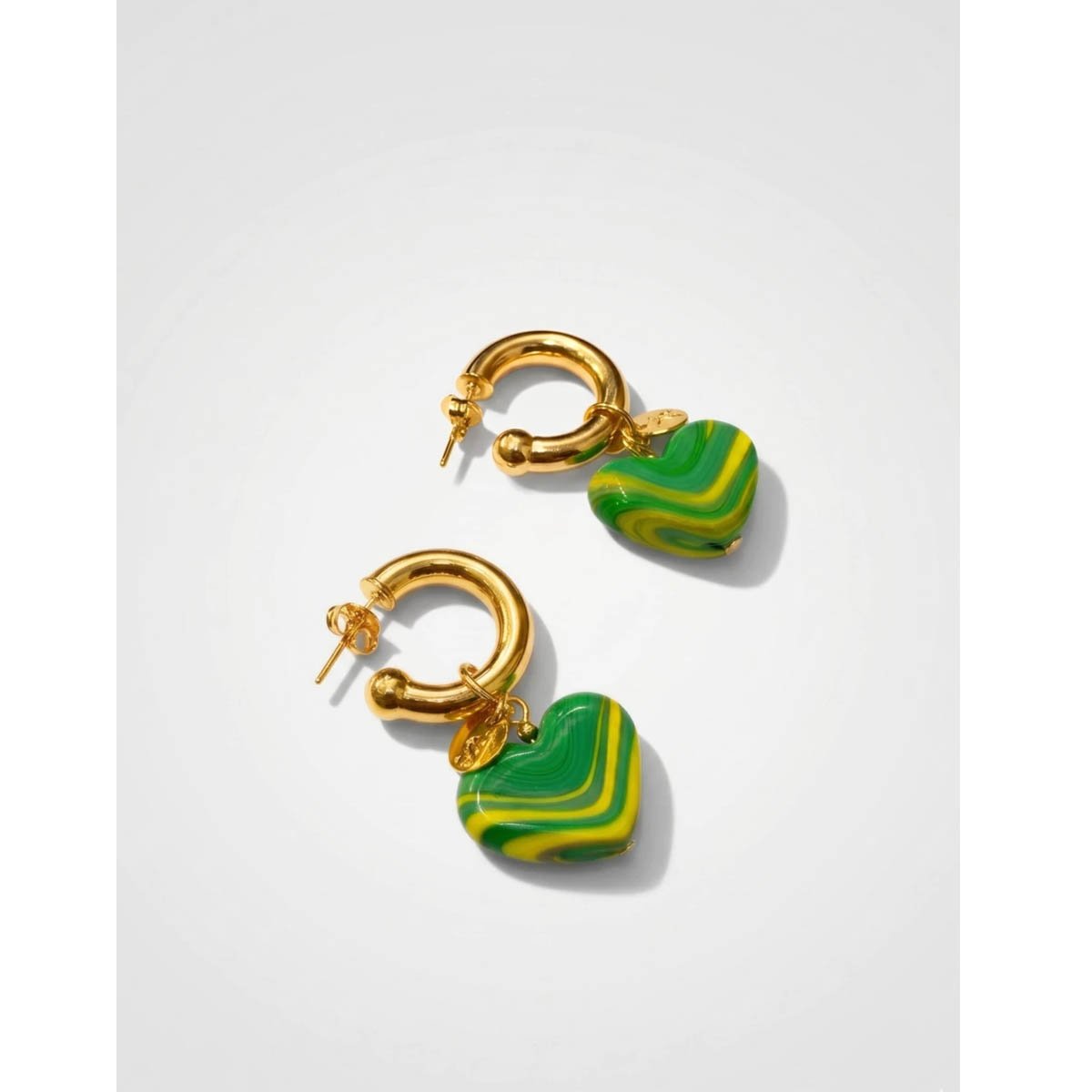 Brinco de Argola Dourado Coração Verde e Amarelo Verde/Amarelo 5