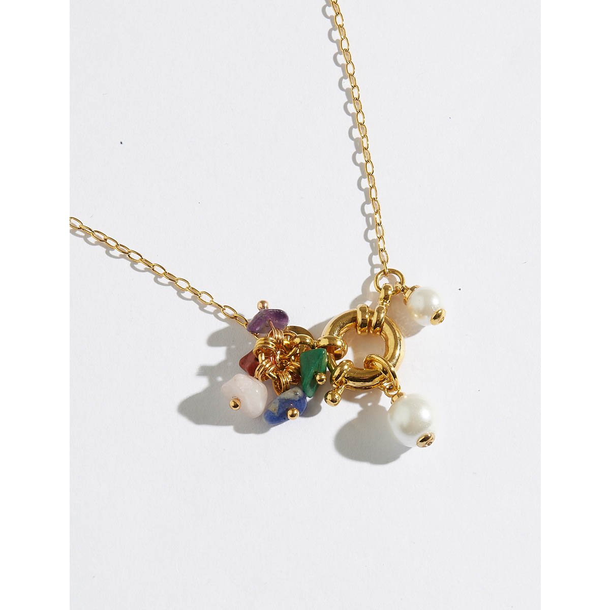 Colar Pérolas e Cascalhos De Pedra Dourado 3