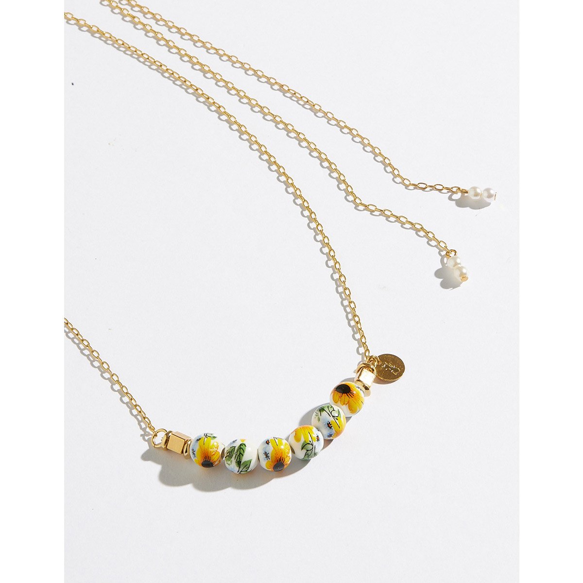 Colar Cerâmica Girassol Longo Dourado 5