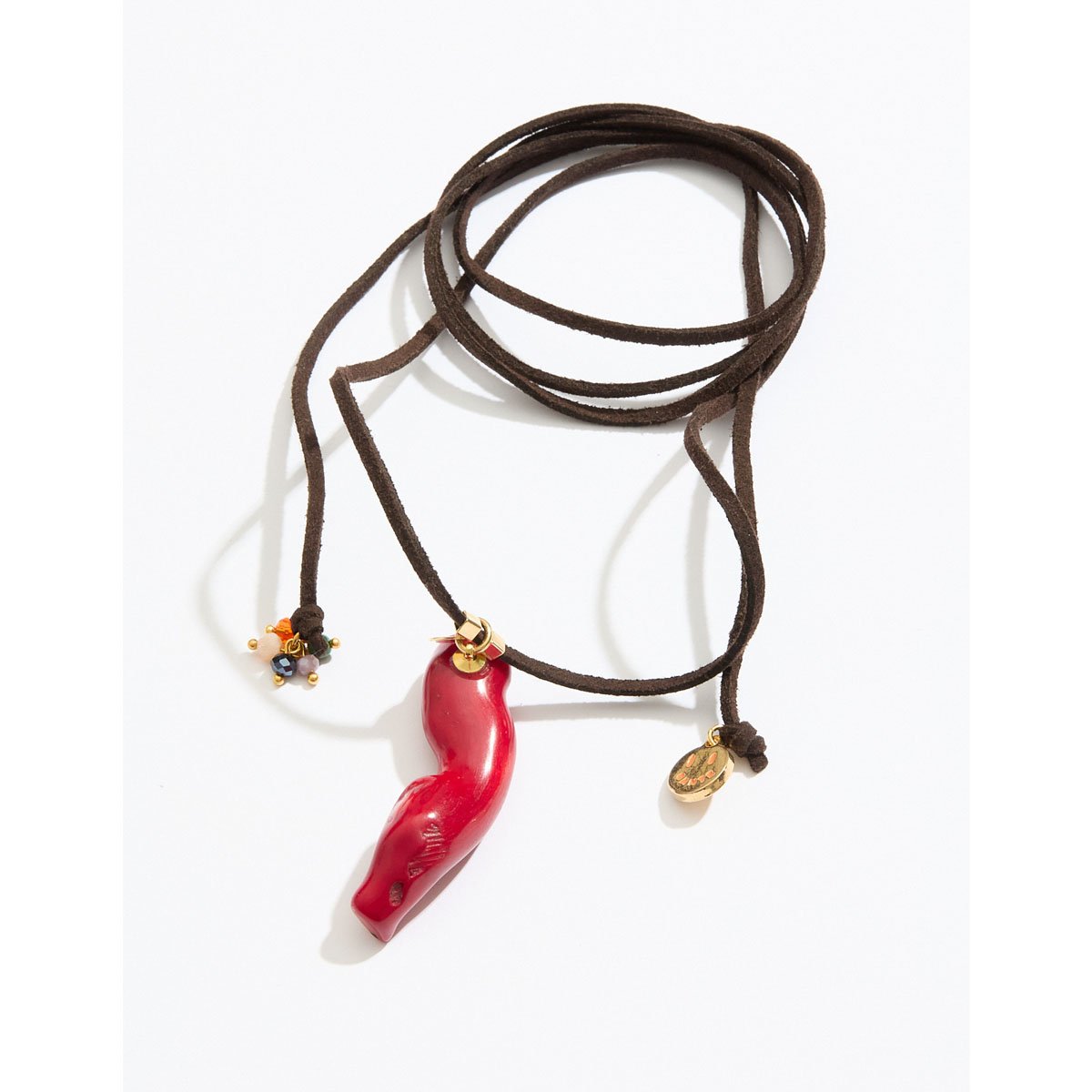 Colar Cordão Coral e Cristais Marrom/Vermelho 3