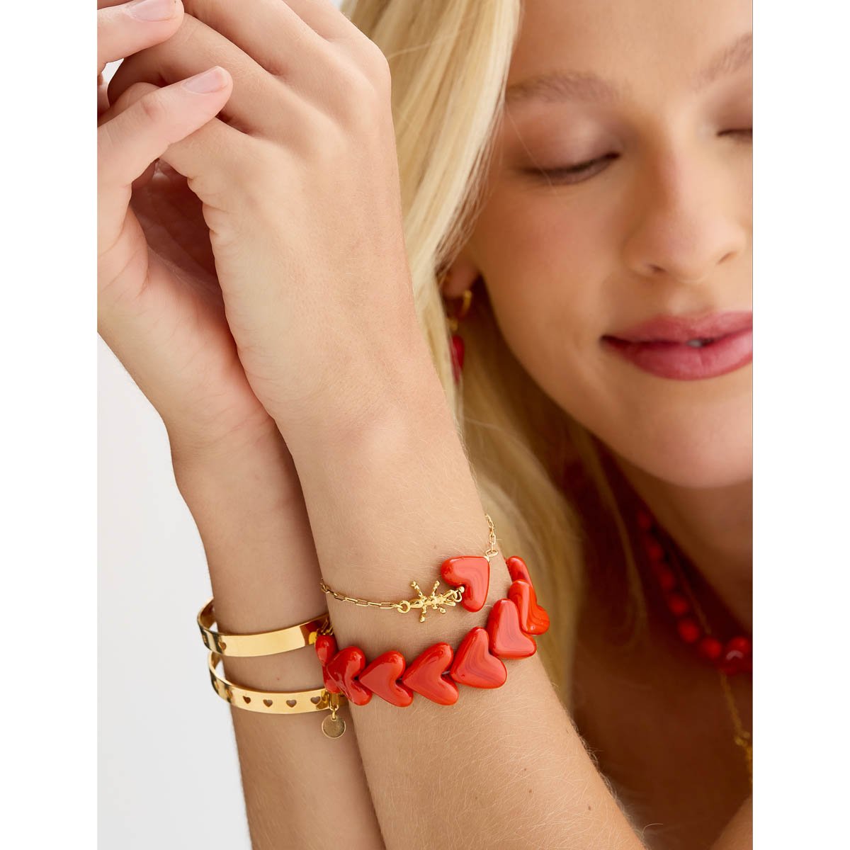 Pulseira Corações - Semijoia Vermelho 4