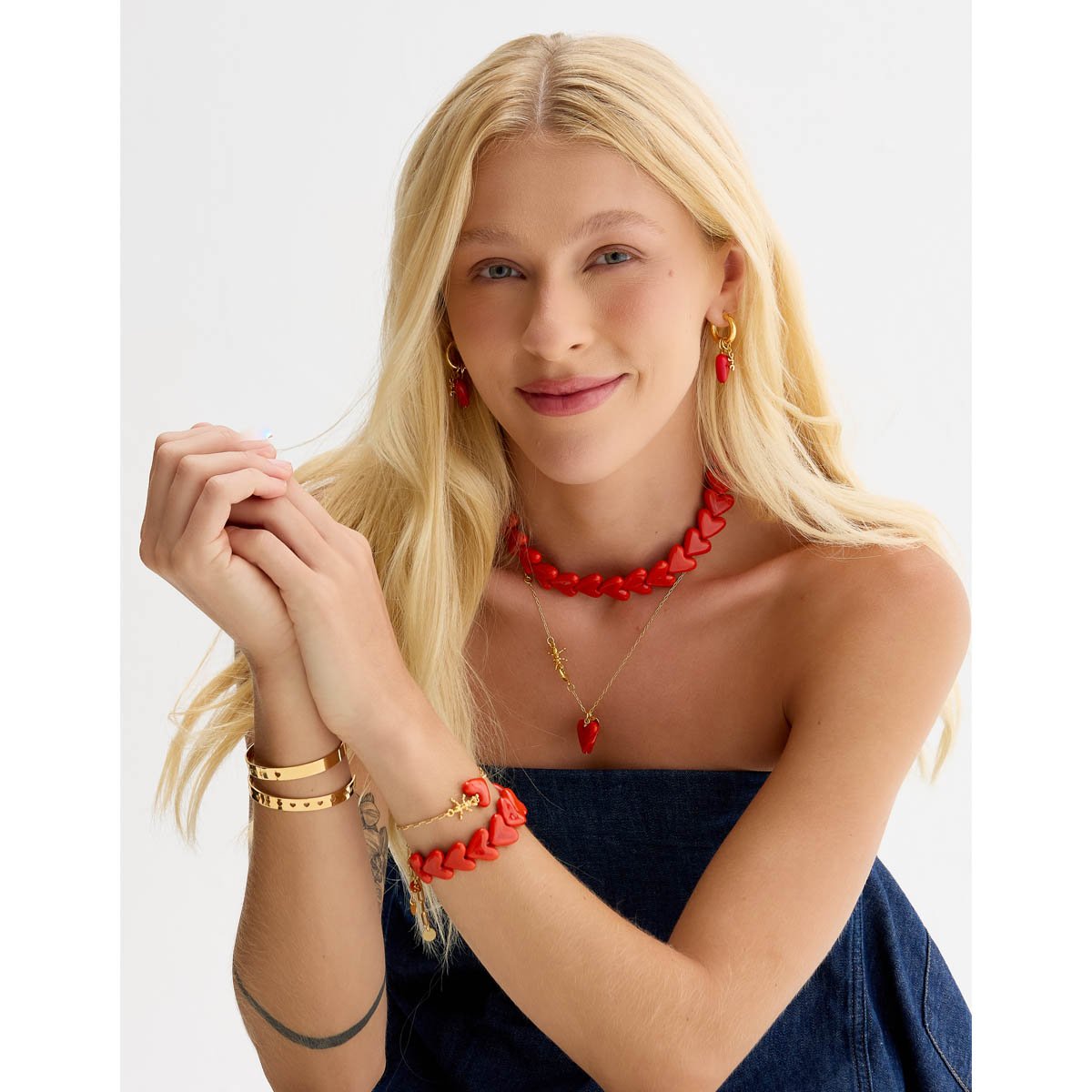 Pulseira Corações - Semijoia Vermelho 5
