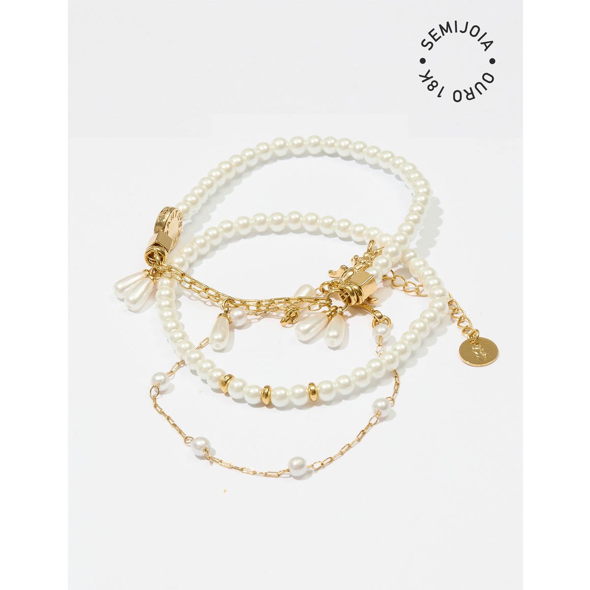 Kit com 3 Pulseiras Pérola e Formigas - Semijoia
