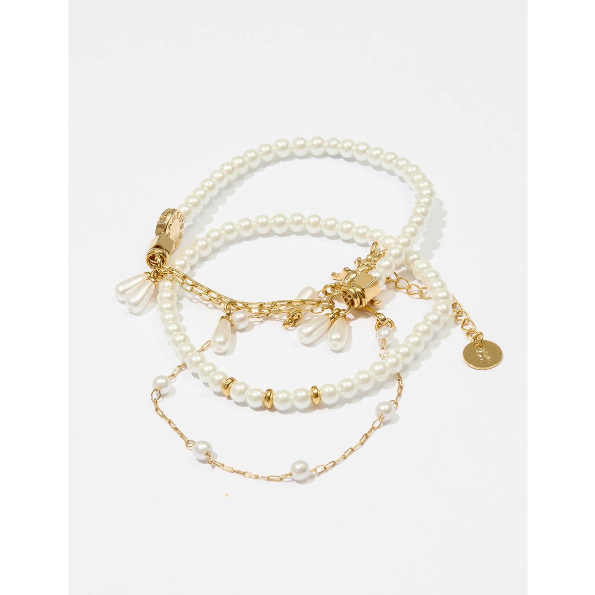 Kit com 3 Pulseiras Pérola e Formigas - Semijoia Dourado 3