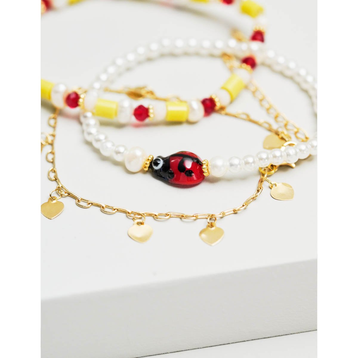 Kit com 3 Pulseiras Joaninha Multicores 3