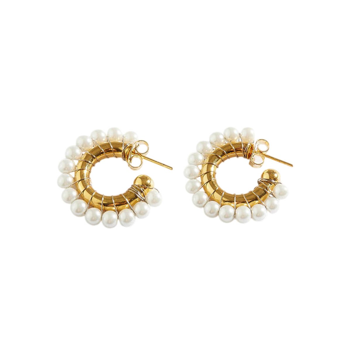 Brinco Only Pearls Argola Pérola Vidro Dourado 5