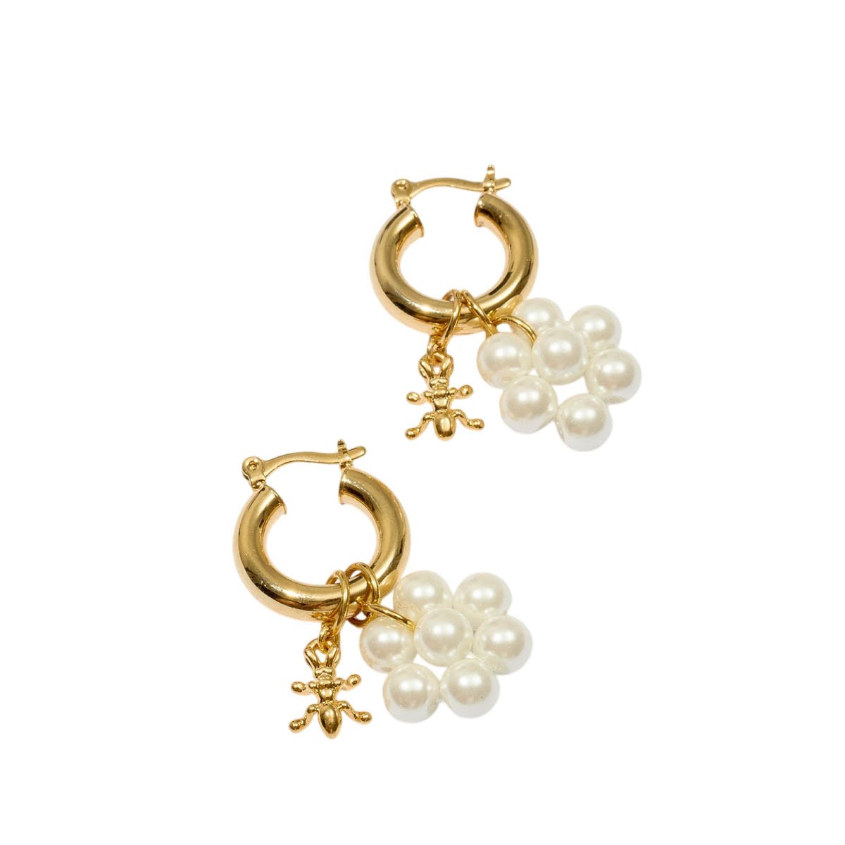 Brinco Argola De Flor Pérolas Banho Dourado - Semijoia
