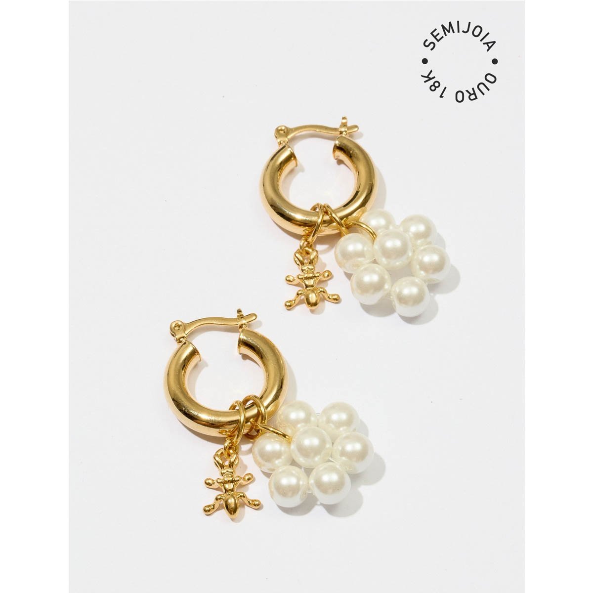 Brinco Argola De Flor Pérolas Banho Dourado - Semijoia Dourado 2