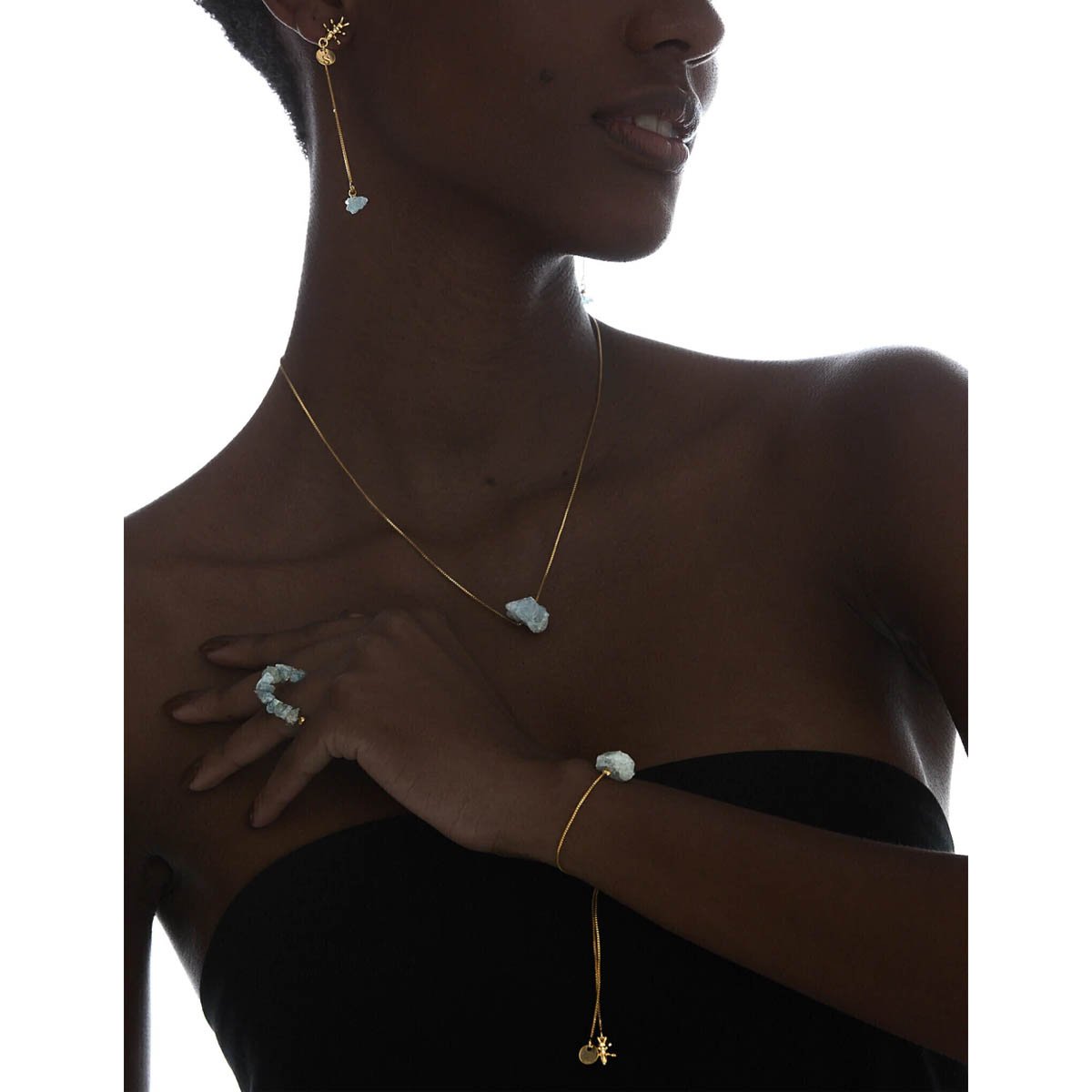Brinco Água Marinha Banhado a Ouro 18k - Semijoia [Sante + Soul Gaia] Dourado 2