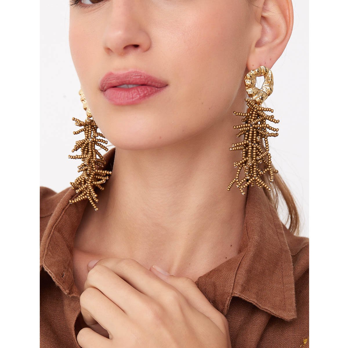 Brinco Festa Escamas Dourado Envelhecido Dourado 4