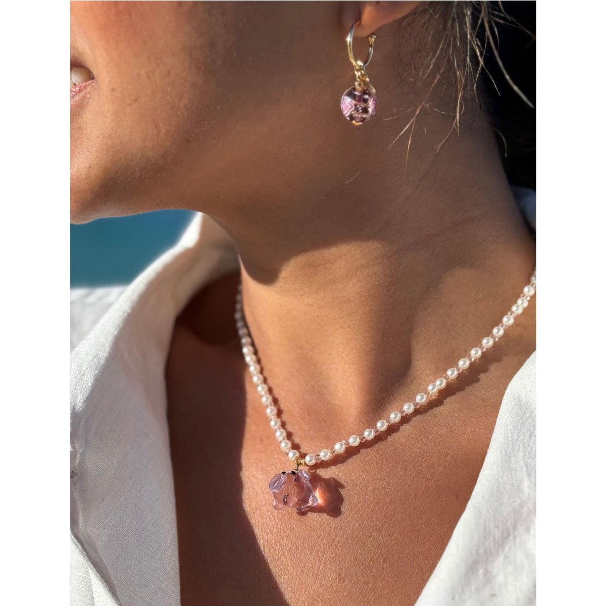 Brinco Argola Vidro Rosa Rosa 2