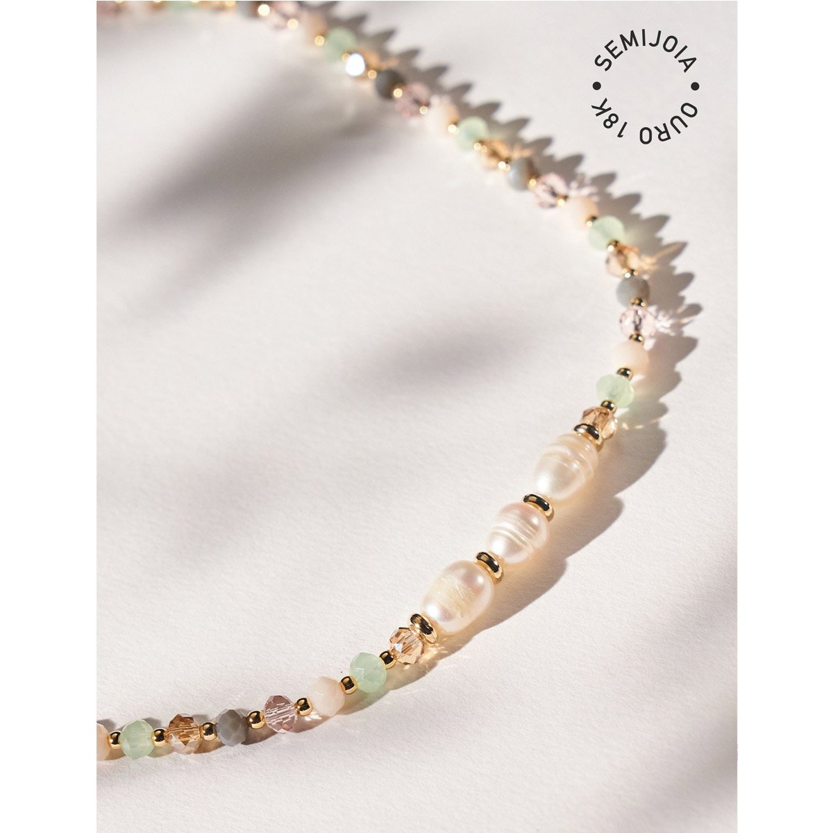 Colar Candy Pearls Cristais E Pérola Barroca - Semijoia