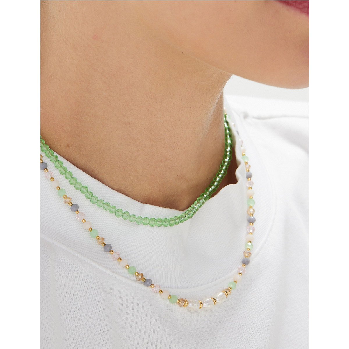 Colar Candy Pearls Cristais E Pérola Barroca - Semijoia Dourado 7