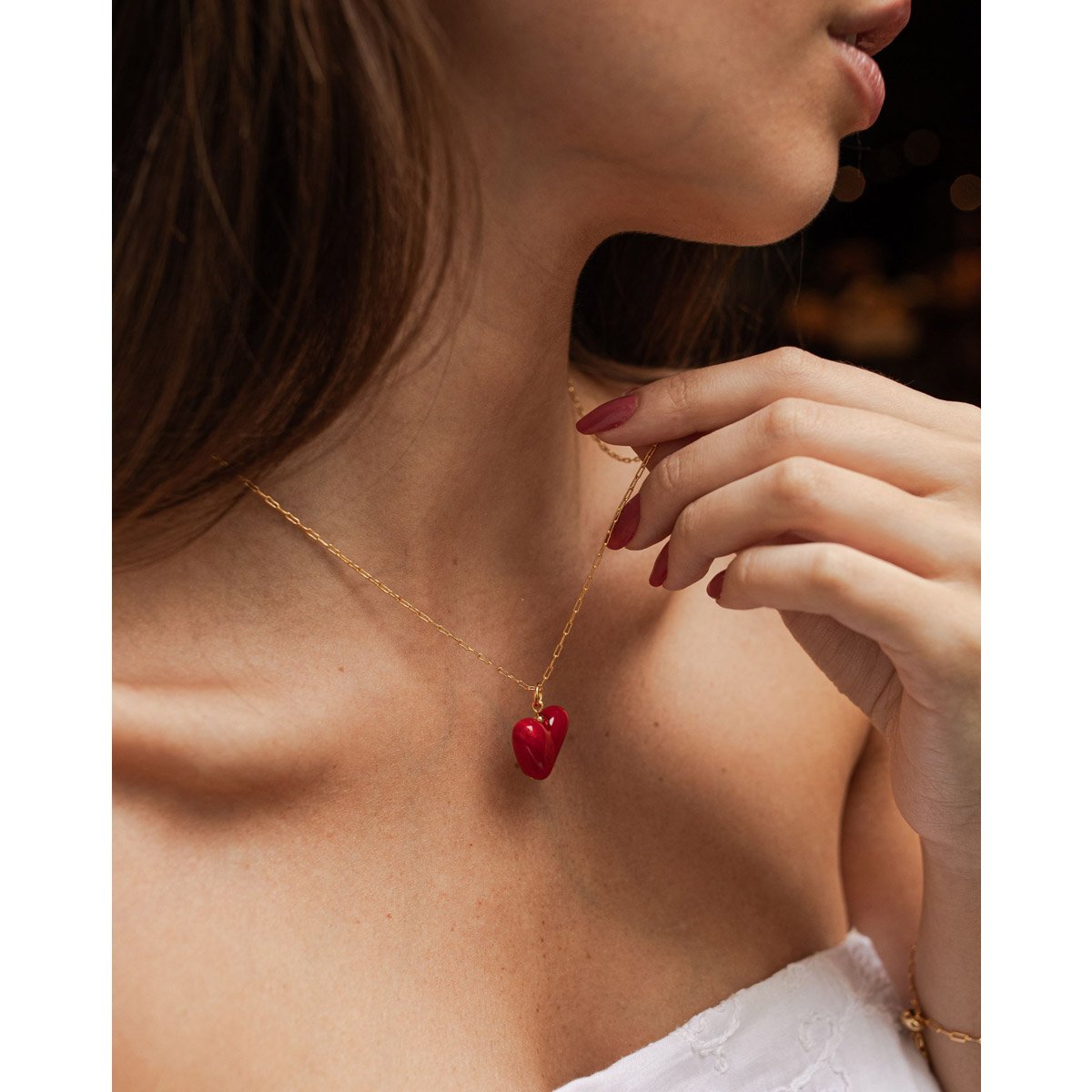 Colar Coração Vermelho Prateado Prata 2