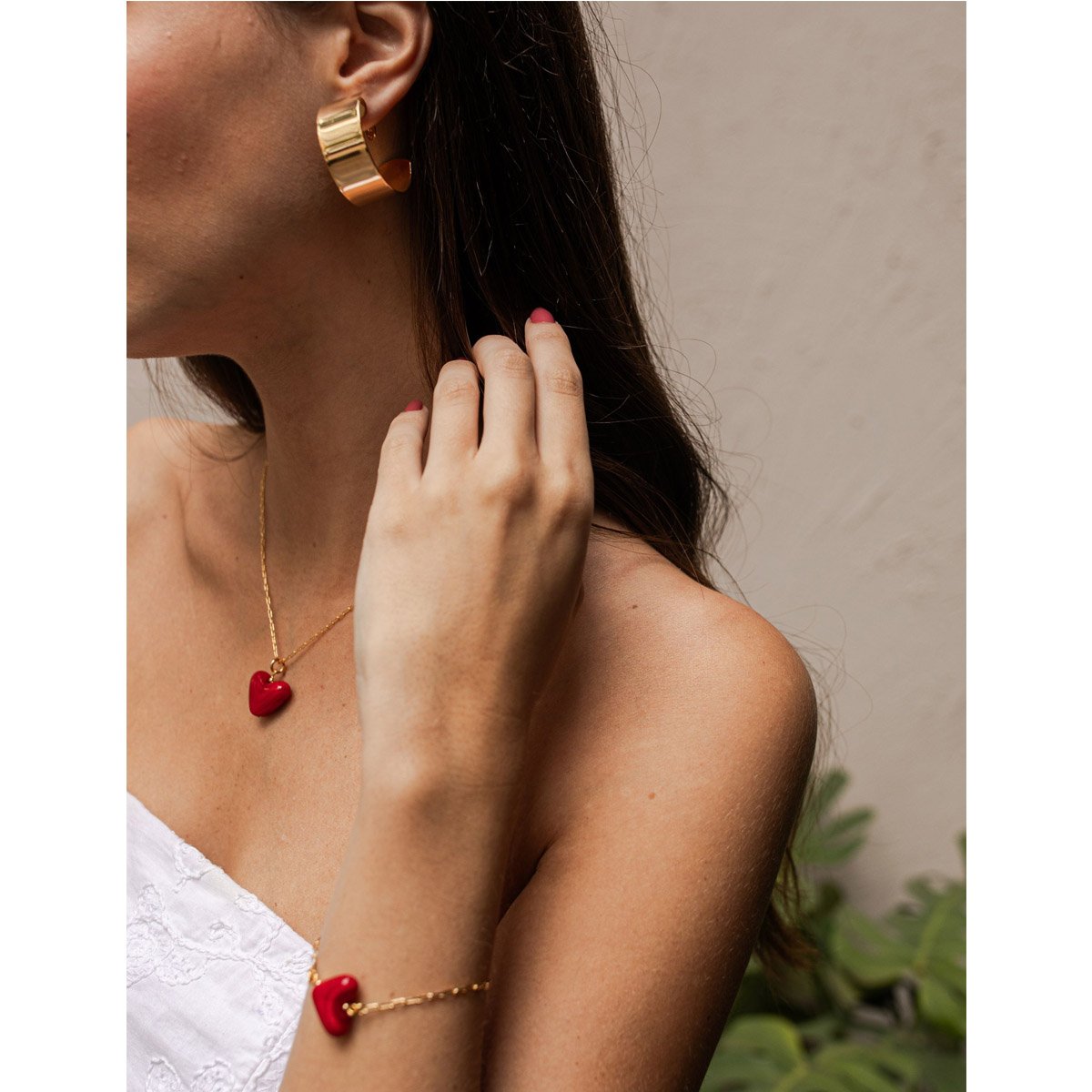 Colar Coração Vermelho Prateado Prata 3
