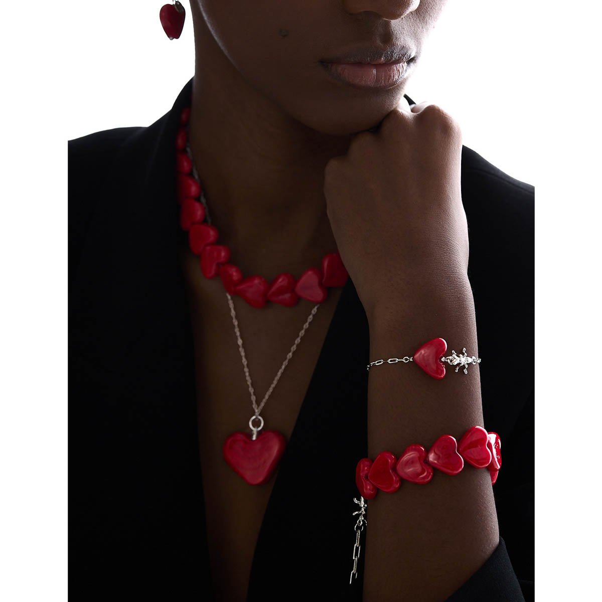 Colar Corações Ródio - Semijoia Vermelho 3