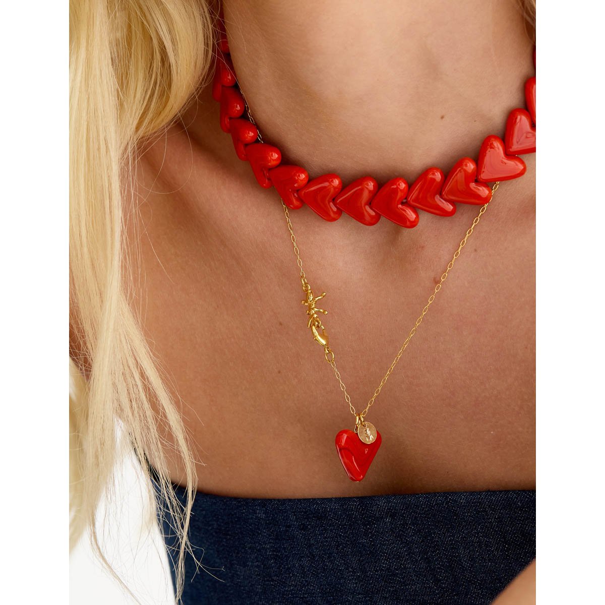 Colar Corações - Semijoia Vermelho 2