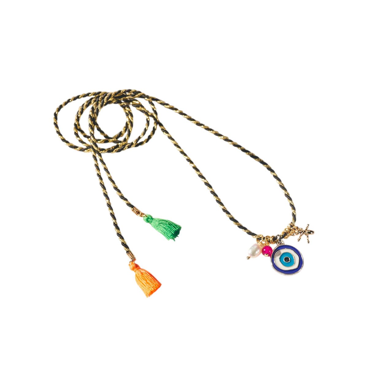 Colar Lucky Charm Cordão Olho Grego com Banho Dourado