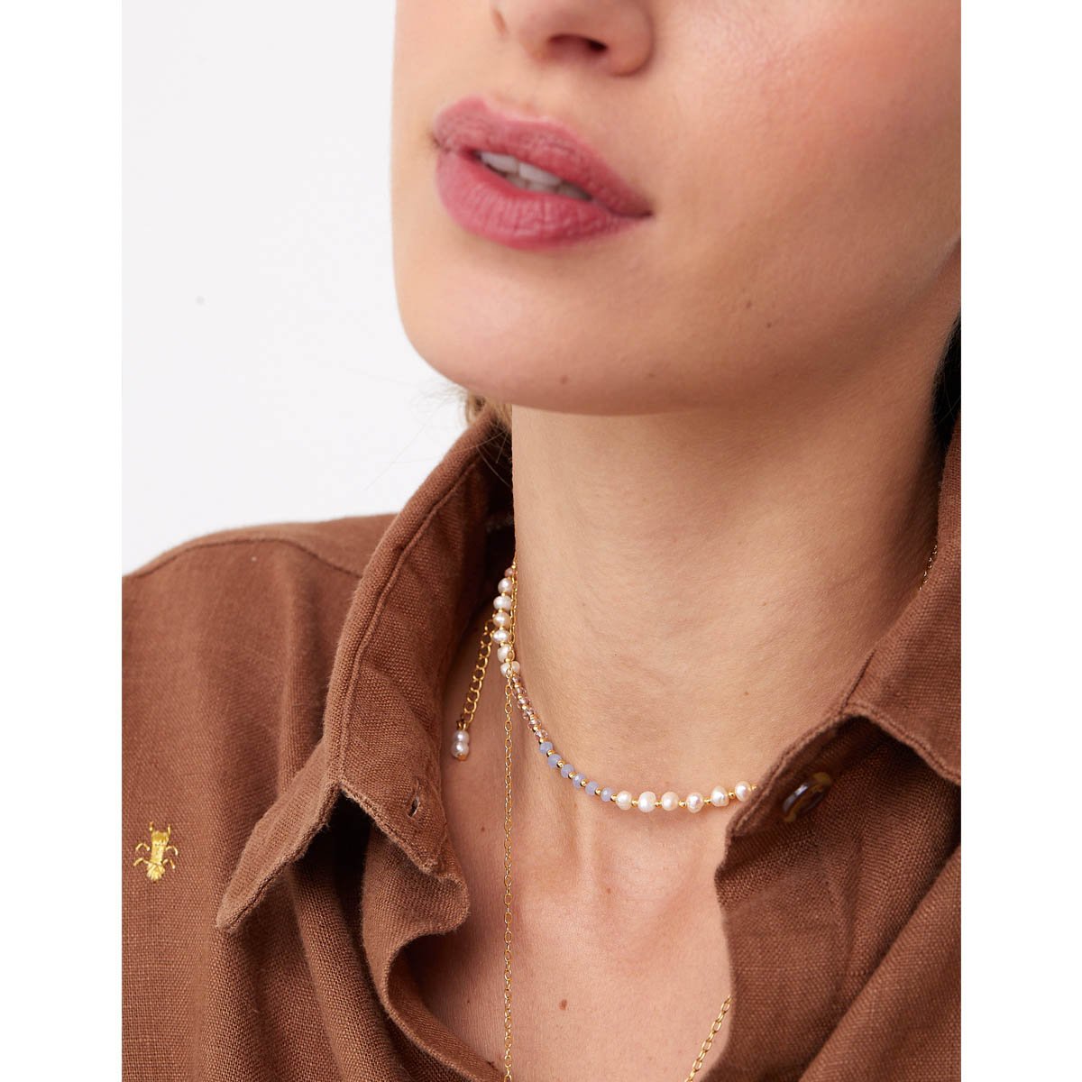 Colar Girl With Pearl Delicadinho Pérolas Barrocas Dourado 4