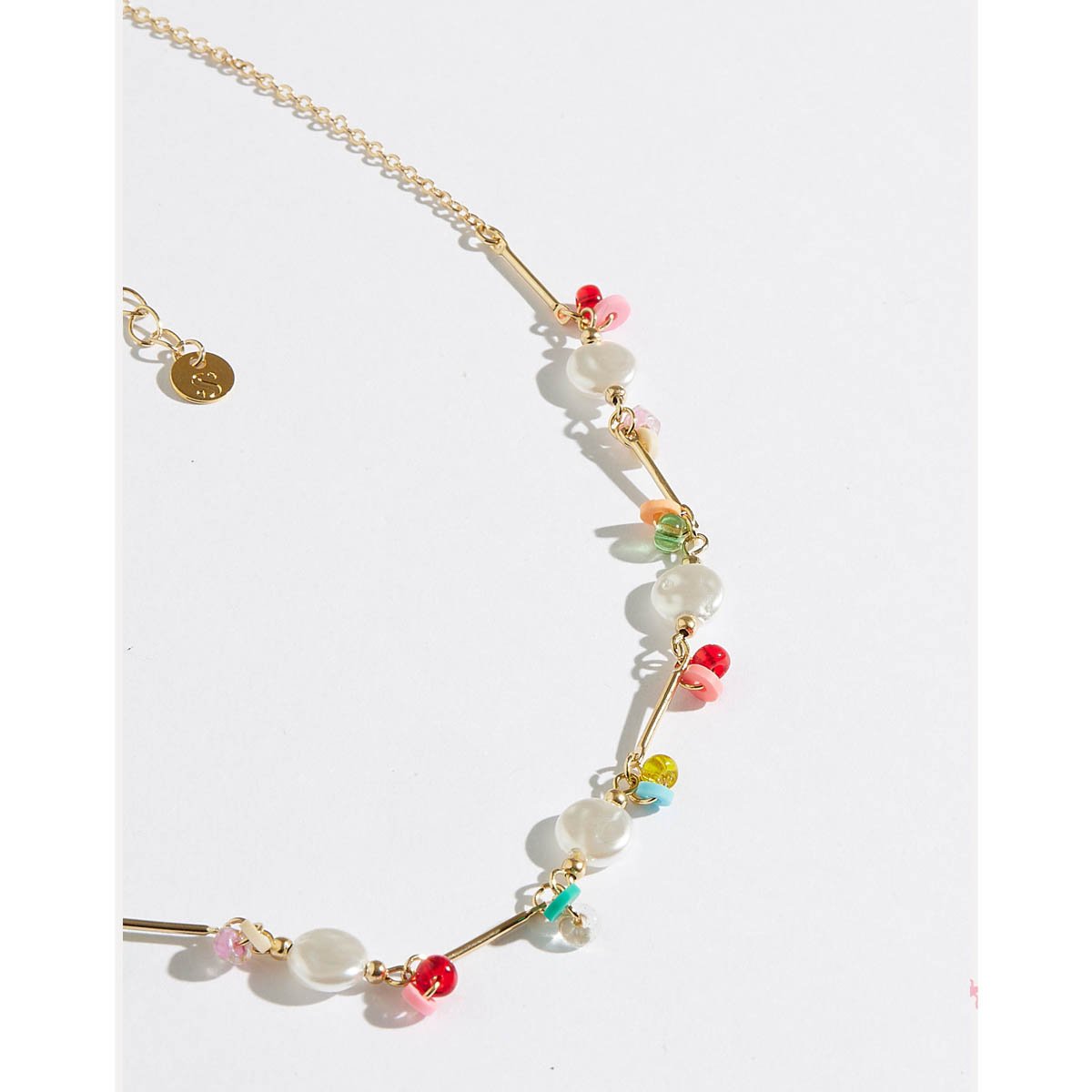 Colar Pérola + Cristais Coloridos Dourado 3