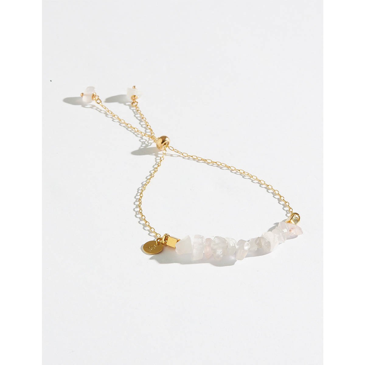 Pulseira de Cascalhos Quartzo Rosa (Signo Touro) com Banho Dourado