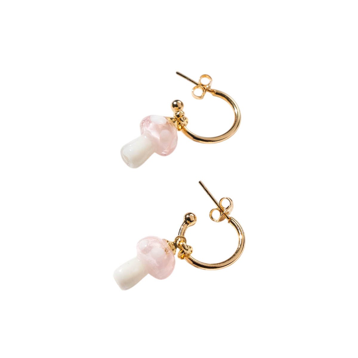 Brinco Argola Cogumelo Rosa Cotton Candy com Banho Dourado