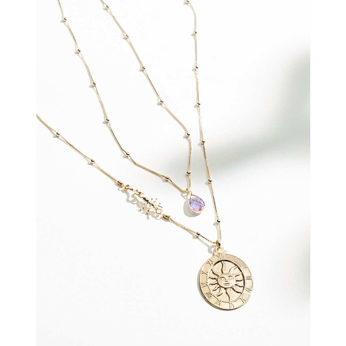 Colar Duplo Sol Místico com Banho Dourado Dourado 4