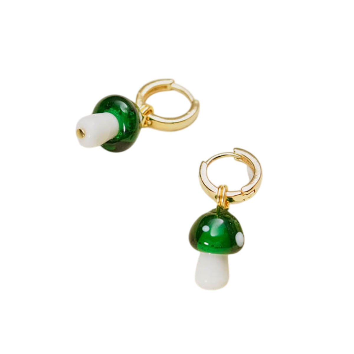 Brinco Cogumelo Verde com Banho Dourado