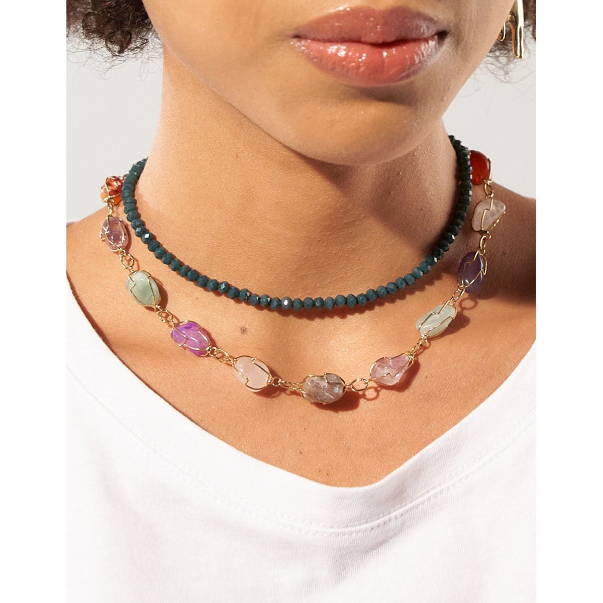Choker Cristais Verdes com Banho Dourado Verde 2
