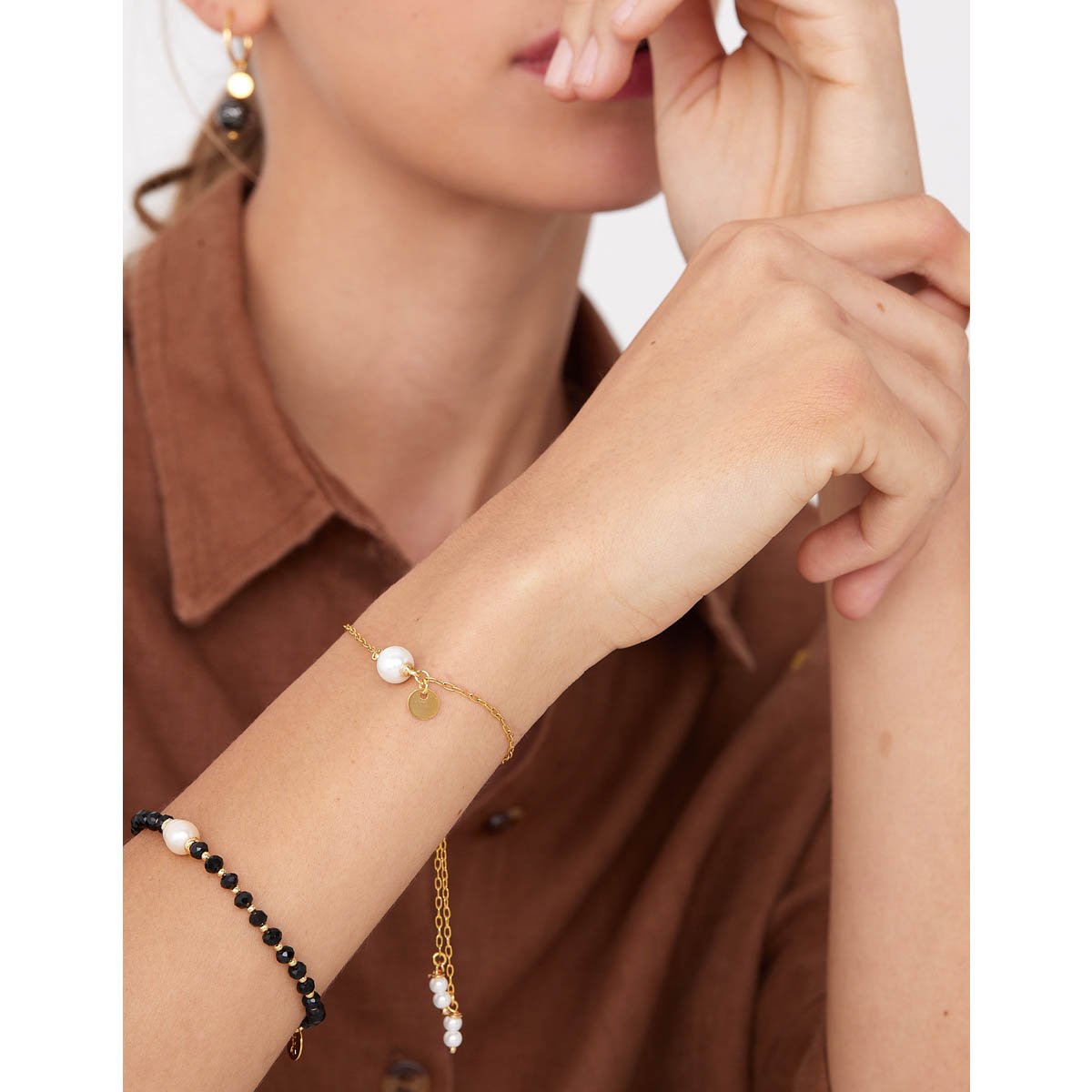 Pulseira Clássica 1 Pérola com Banho Dourado Dourado 3