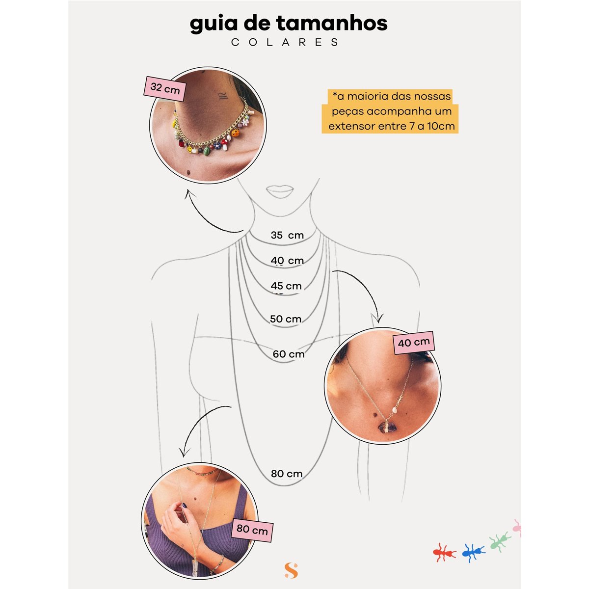 Colar Curto Formigueiro Colorido Prateado com Banho de Ródio - Semijoia Prata 3