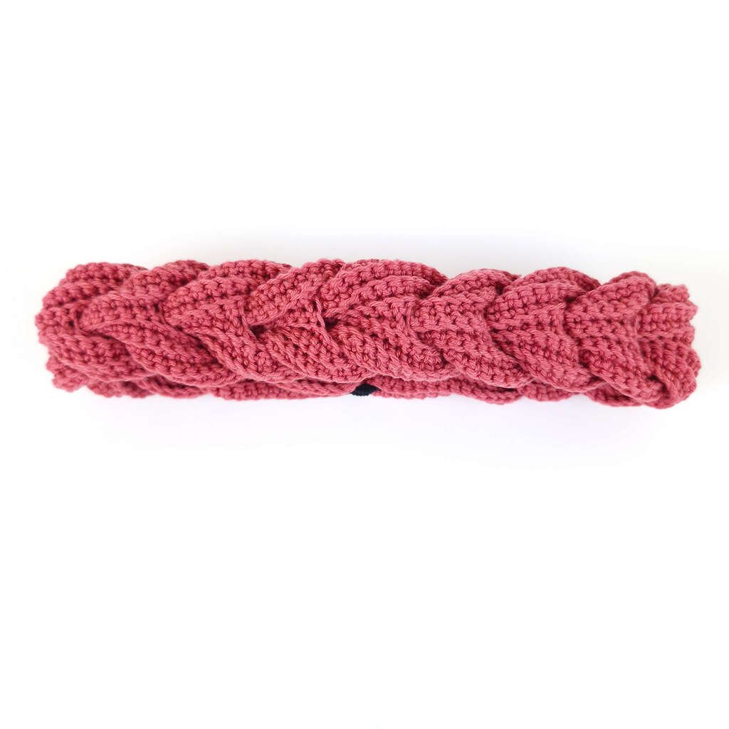 Faixa de Cabelo em Crochê Trançada Azevinho Rosa 3