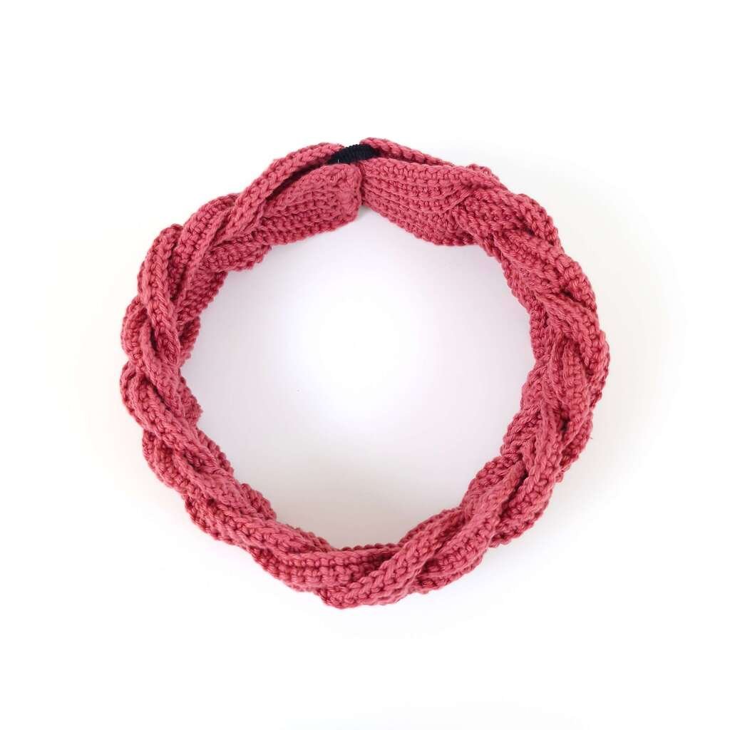 Faixa de Cabelo em Crochê Trançada Azevinho Rosa 4