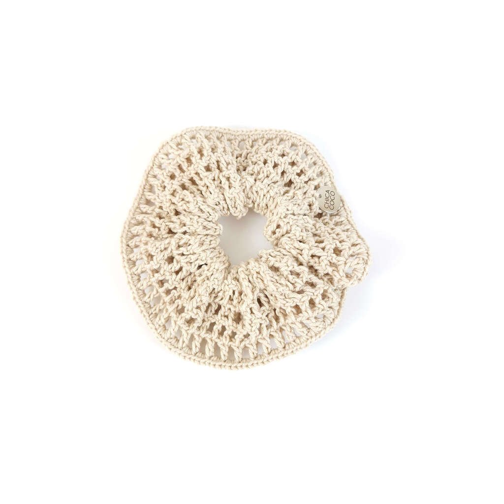 Scrunchie Redinha Dupla em Crochê Porcelana