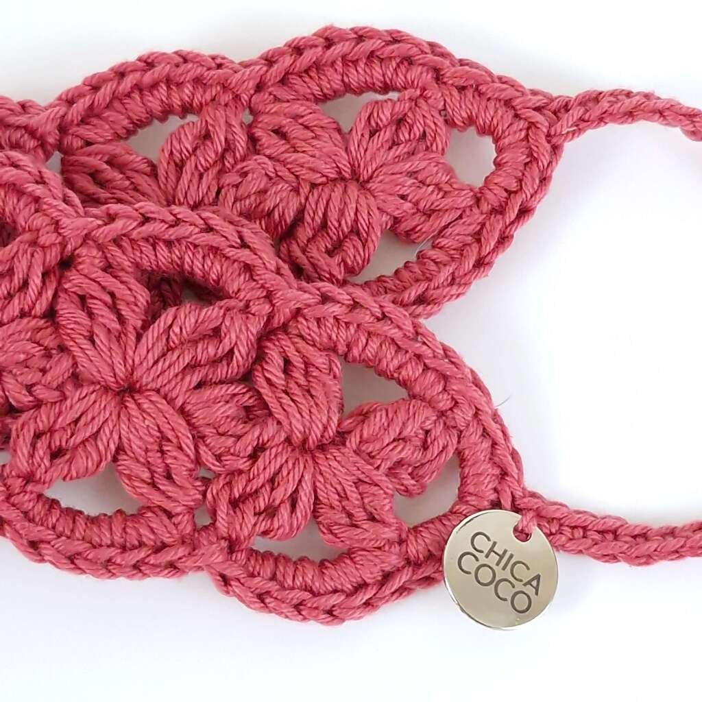 Faixa de Cabelo em Crochê Flor Azevinho Rosa 4
