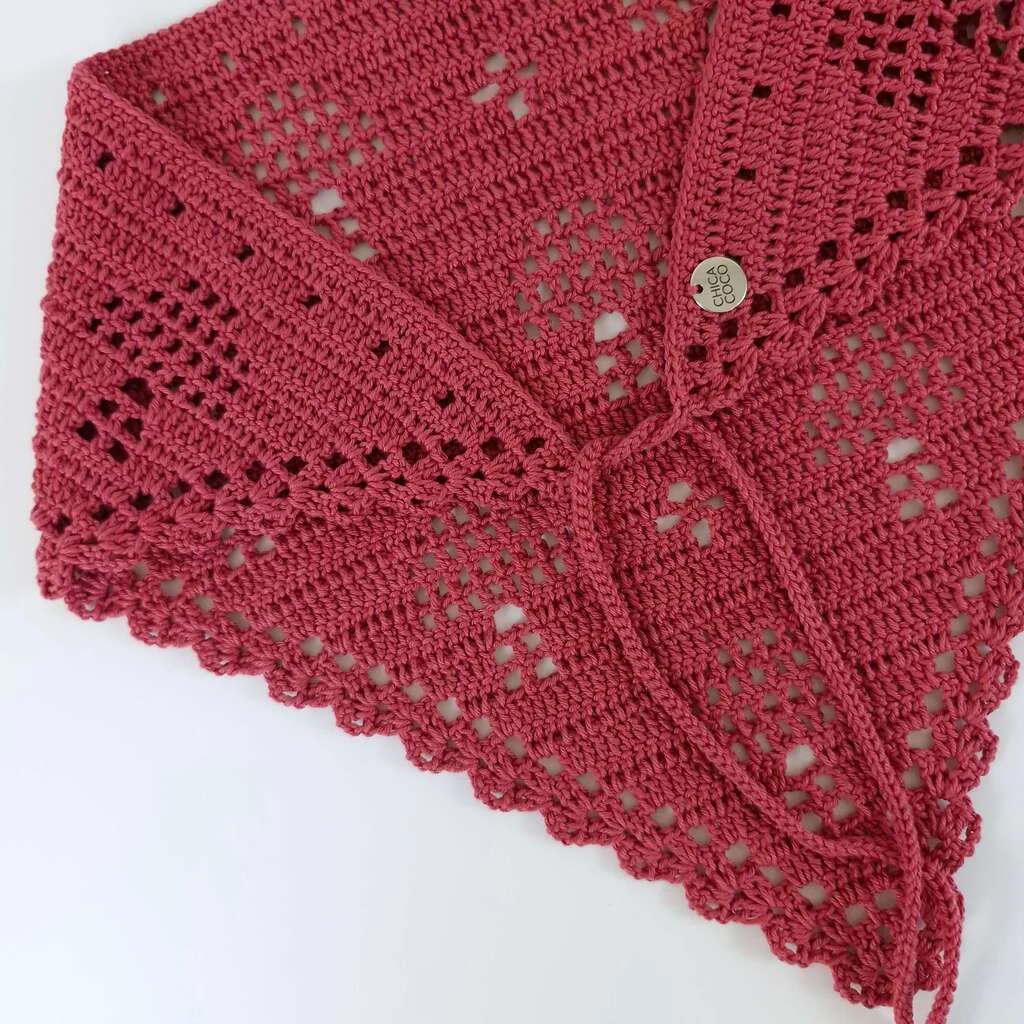 Bandana de Crochê Cogumelo Azevinho Rosa 2