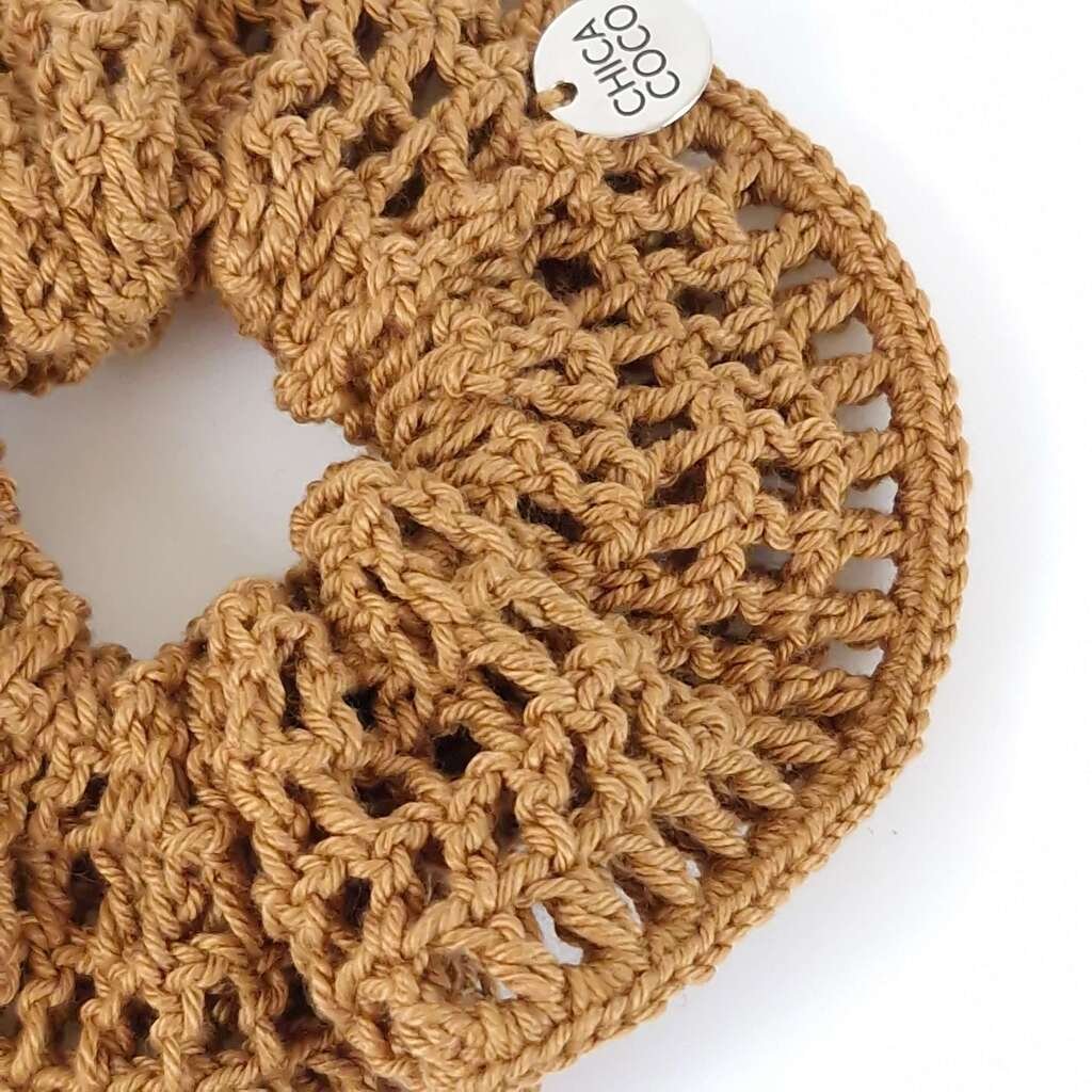 Scrunchie Redinha Dupla em Crochê Craft Bege 2