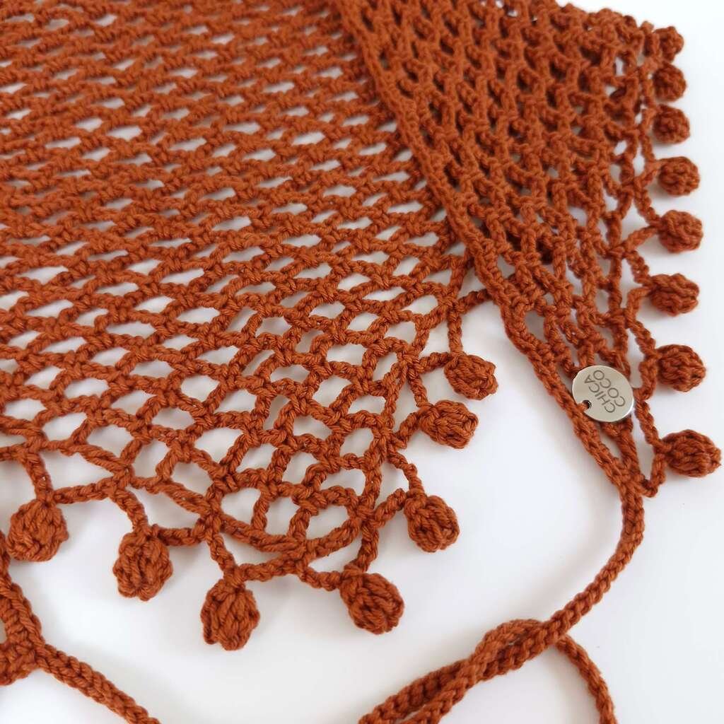 Bandana de Crochê Redinha Terracota Marrom 2